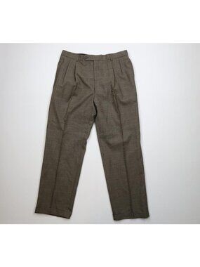 Vintage 90s Pleated Cuffed Wide Leg Chino Pants Mens 36x31 Houndstooth Wool Knit